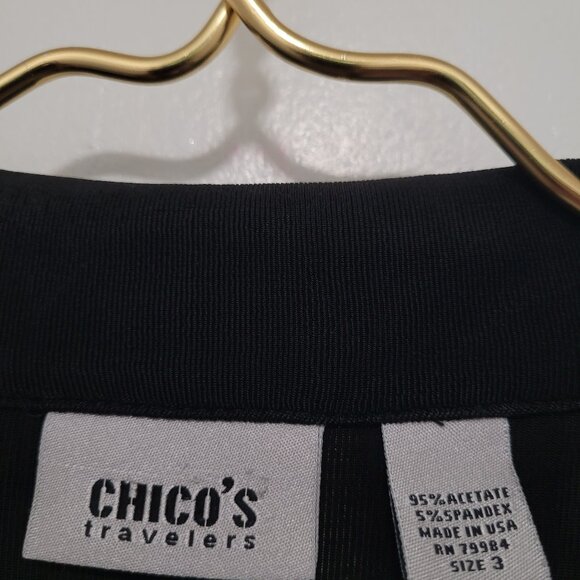 Chicos Travelers Top Women Plus size 3 Long Sleeve Acetate Black Button - Picture 3 of 7